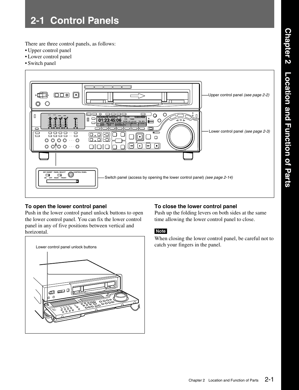 Chapter 2 location and function of parts, 1 control panels, Chapter 2 location and function of p ar ts | Sony HDW-M2000 User Manual | Page 11 / 142