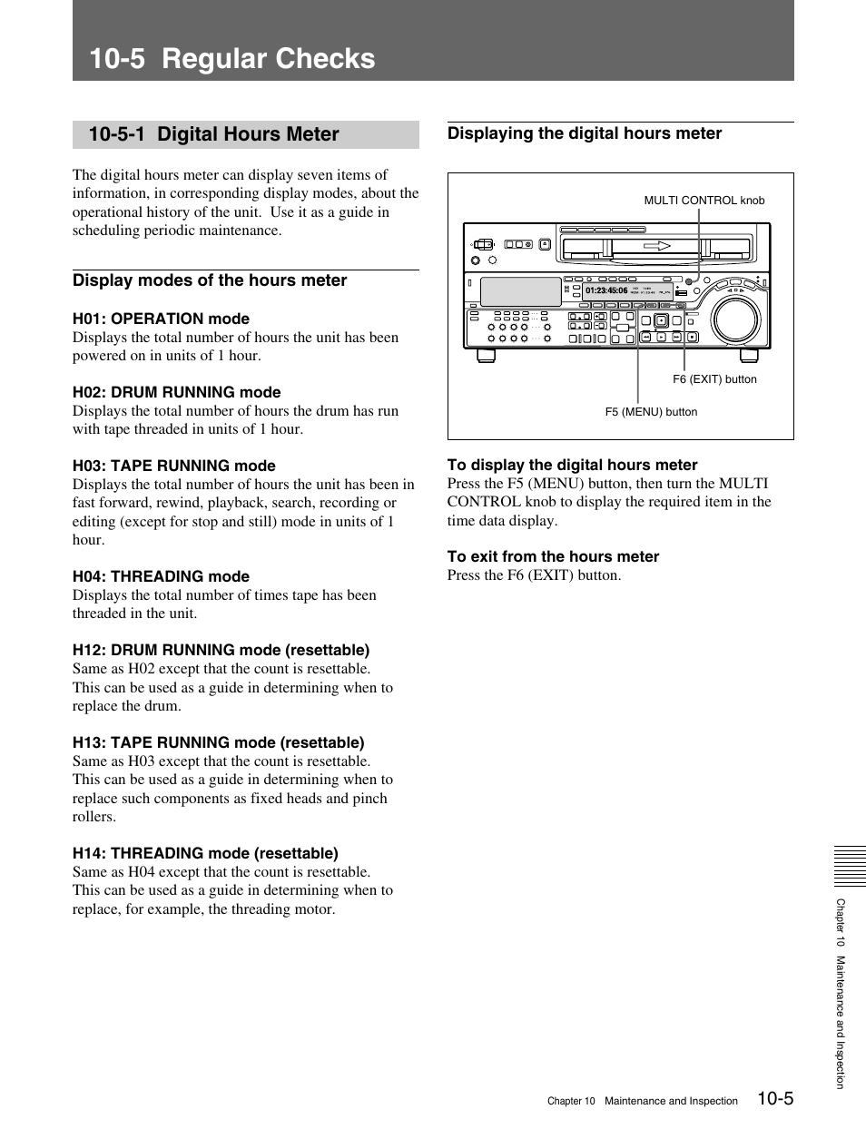5 regular checks, 5-1 digital hours meter | Sony HDW-M2000 User Manual | Page 131 / 142