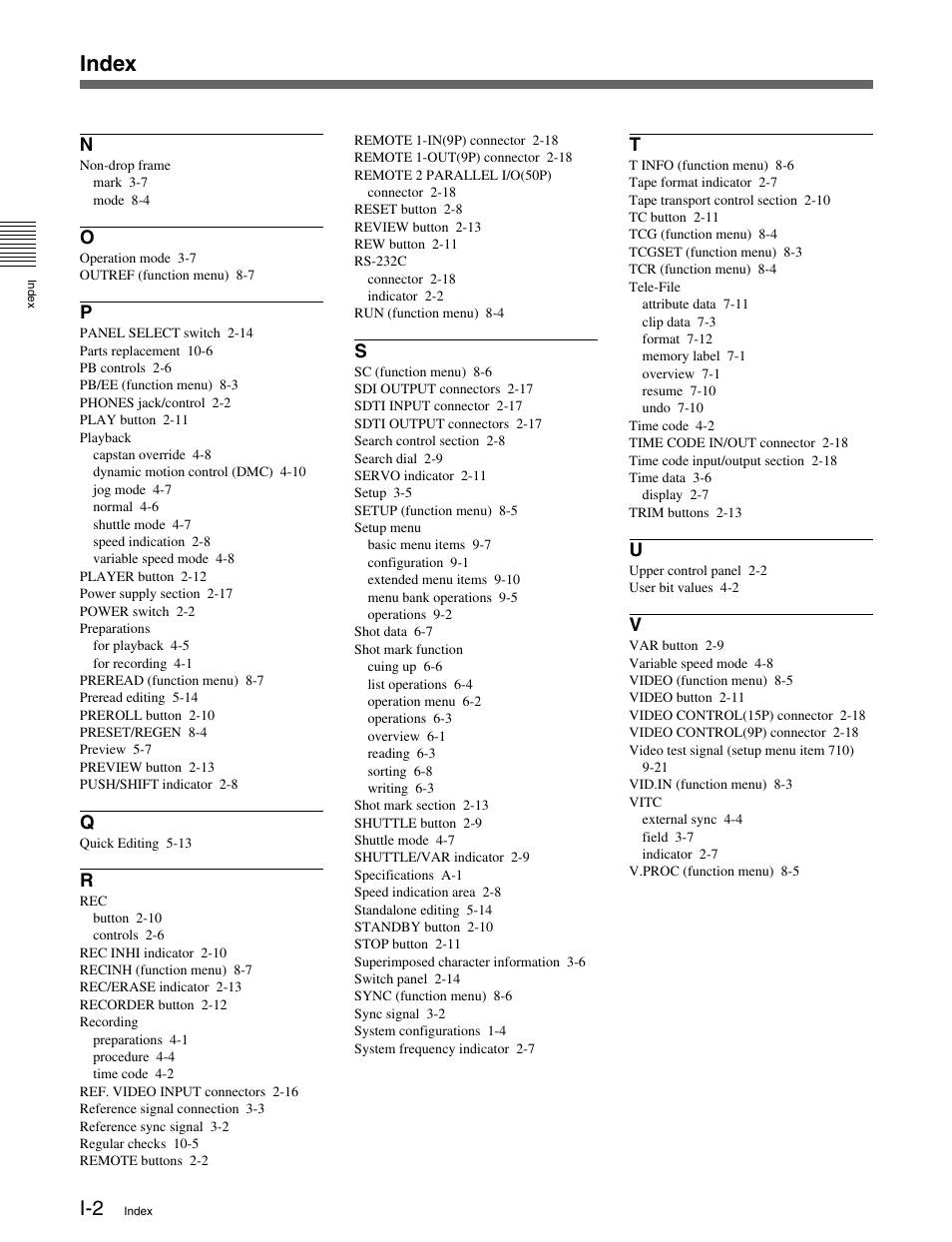 Index | Sony HDW-M2000 User Manual | Page 140 / 142
