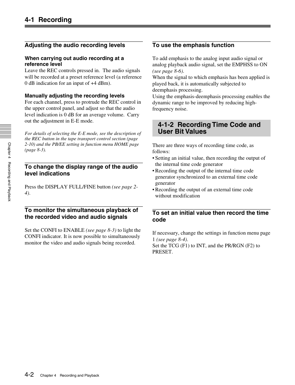 1-2 recording time code and user bit values, 1 recording | Sony HDW-M2000 User Manual | Page 42 / 142