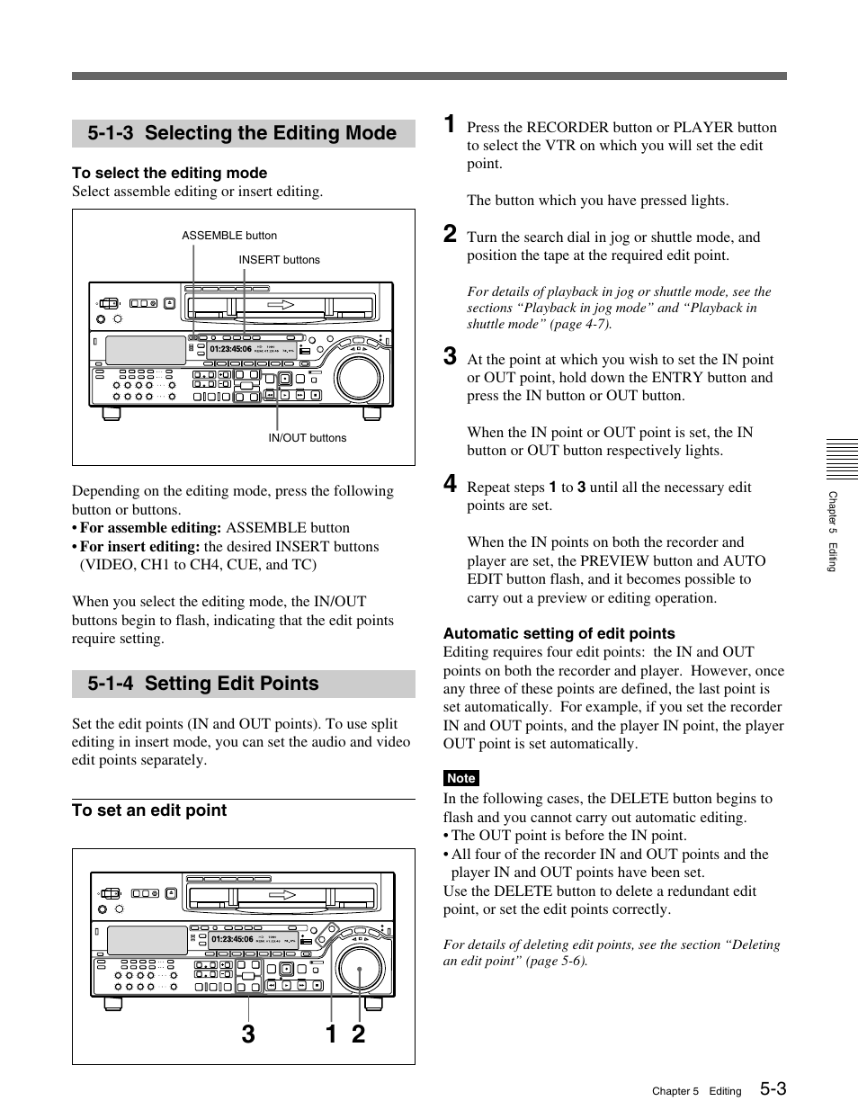 1-3 selecting the editing mode, 1-4 setting edit points | Sony HDW-M2000 User Manual | Page 55 / 142