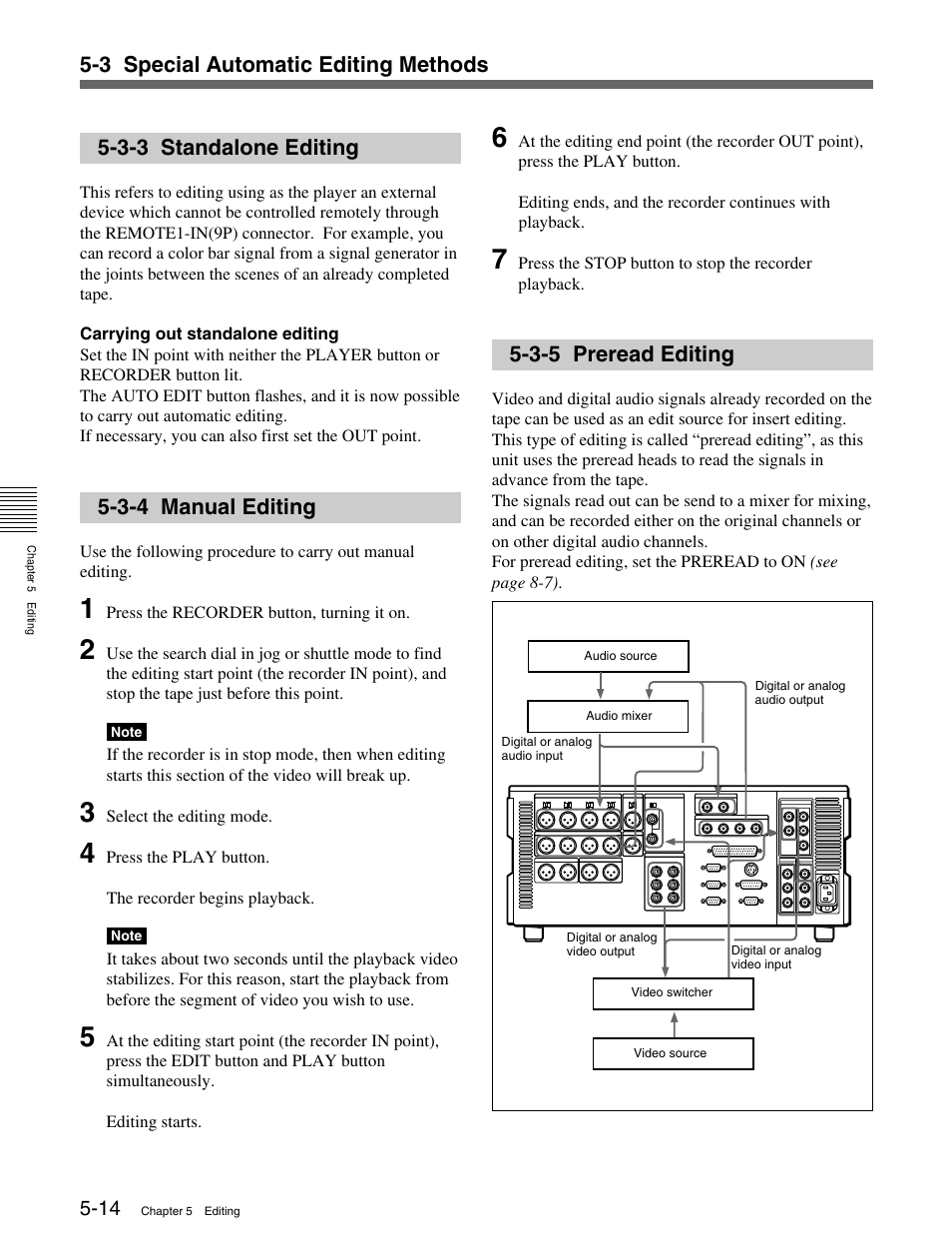 3-3 standalone editing, 3-4 manual editing, 3-5 preread editing | Sony HDW-M2000 User Manual | Page 66 / 142