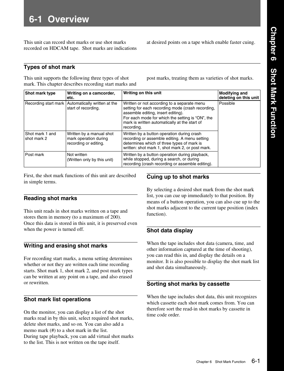 Chapter 6 shot mark function, 1 overview | Sony HDW-M2000 User Manual | Page 69 / 142