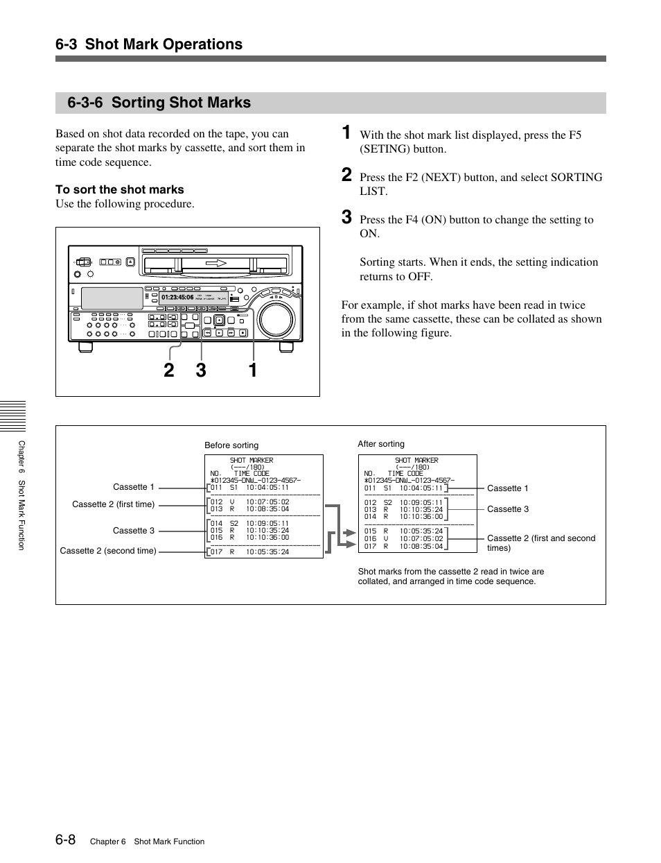3-6 sorting shot marks, 3 shot mark operations 6-3-6 sorting shot marks | Sony HDW-M2000 User Manual | Page 76 / 142