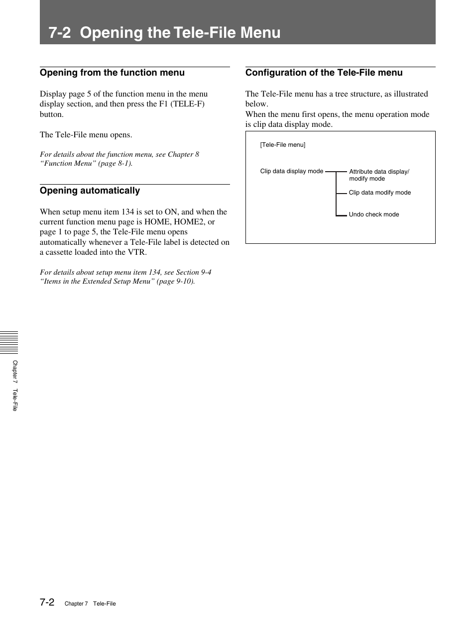 2 opening the tele-file menu | Sony HDW-M2000 User Manual | Page 78 / 142