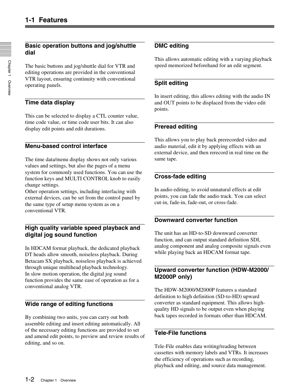 1 features | Sony HDW-M2000 User Manual | Page 8 / 142