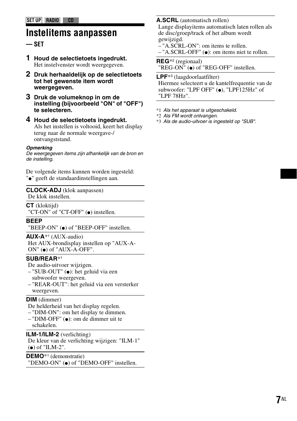 Instelitems aanpassen | Sony CDX-GT30RN User Manual | Page 31 / 84