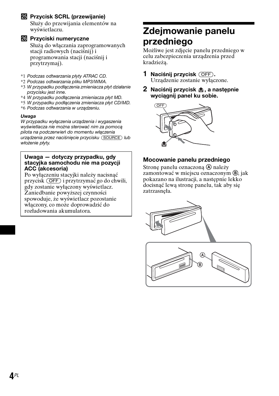Zdejmowanie panelu przedniego | Sony CDX-GT30RN User Manual | Page 58 / 84