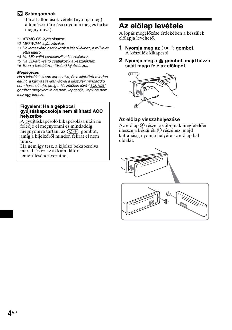 Az előlap levétele | Sony CDX-GT30RN User Manual | Page 70 / 84