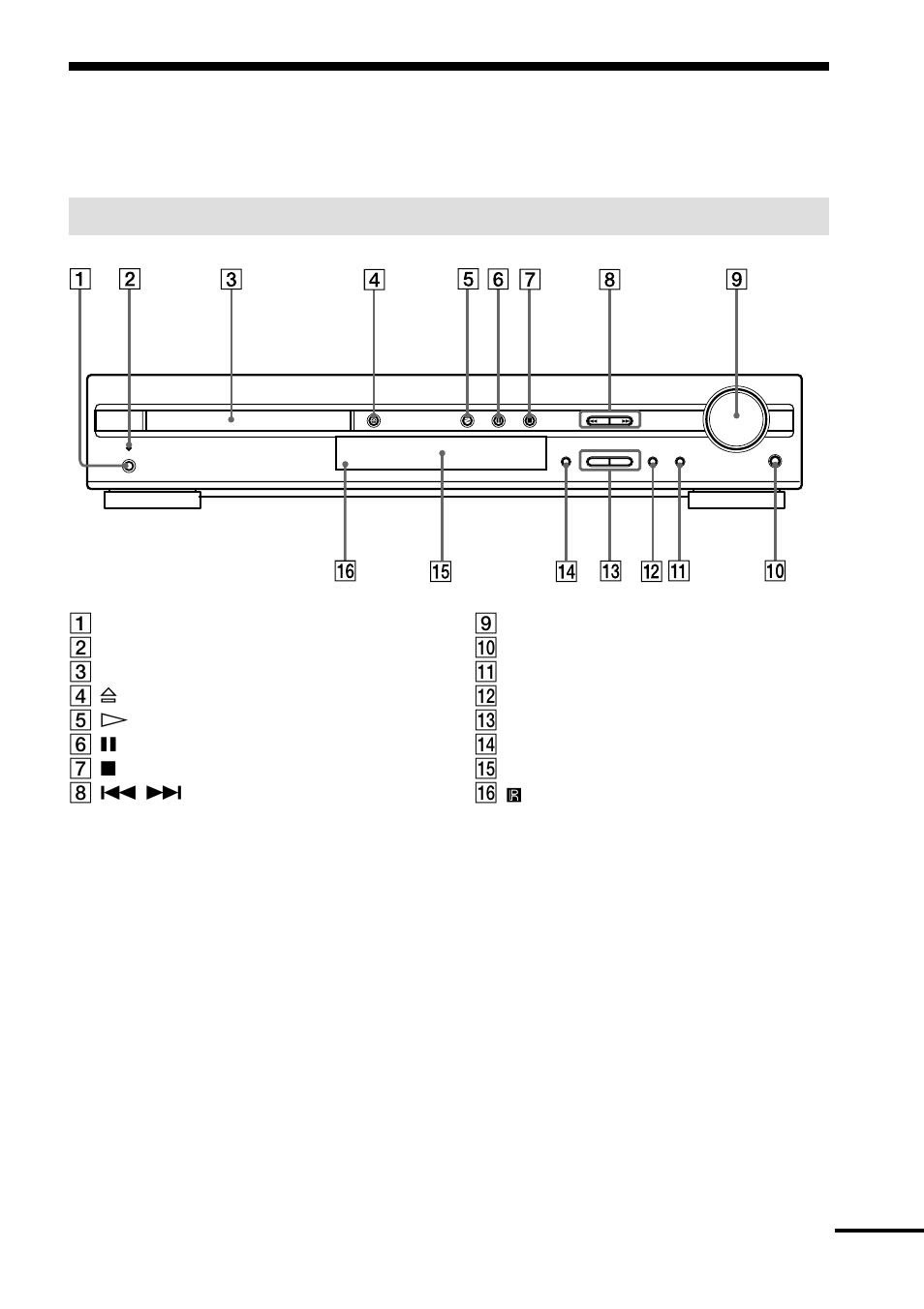 Index to parts and controls, Front panel, Continued | Sony AVD-S10 User Manual | Page 9 / 84