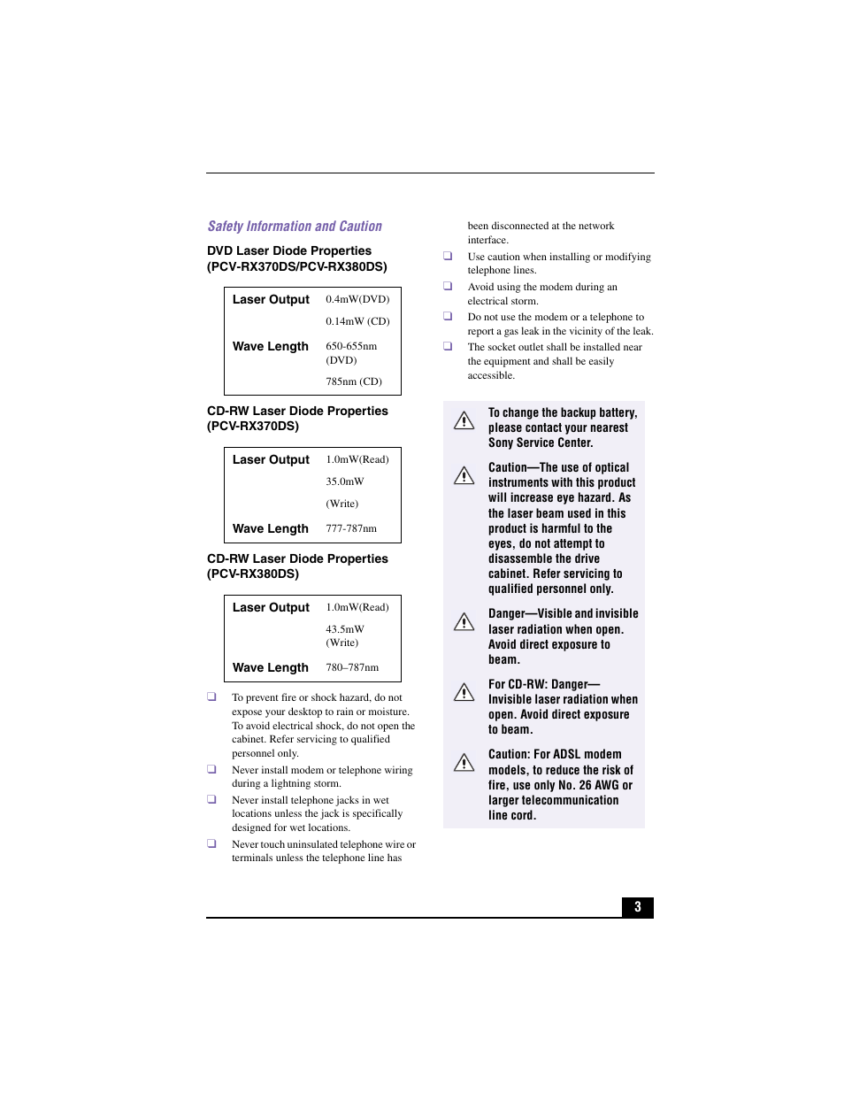 Sony PCV-RX370DS User Manual | Page 3 / 100