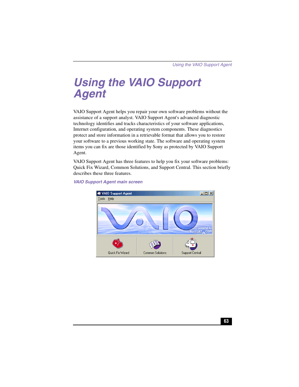 Using the vaio support agent | Sony PCV-RX370DS User Manual | Page 63 / 100