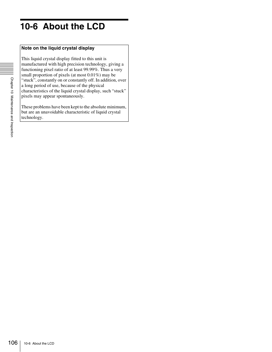 6 about the lcd | Sony HDW-1800 User Manual | Page 106 / 119