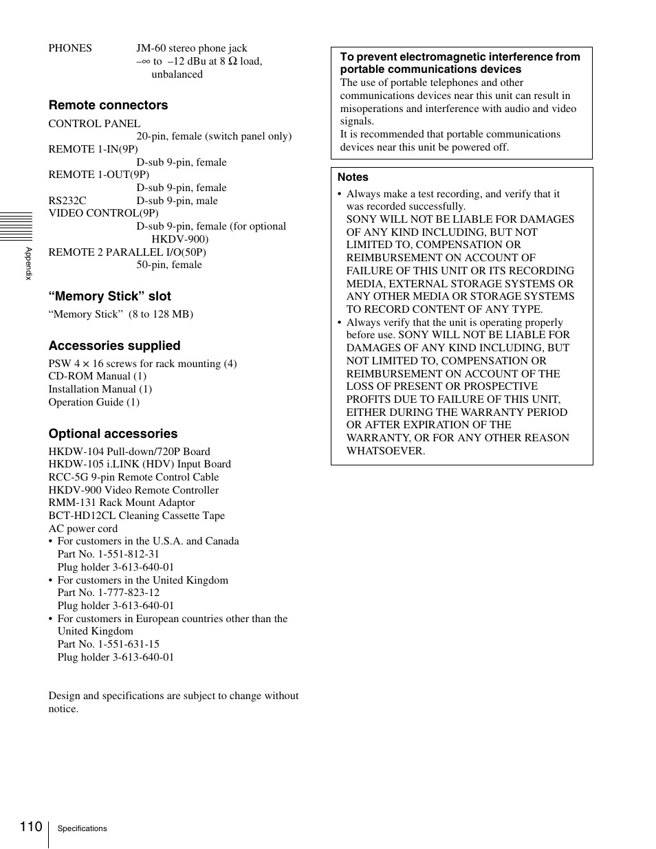 Sony HDW-1800 User Manual | Page 110 / 119