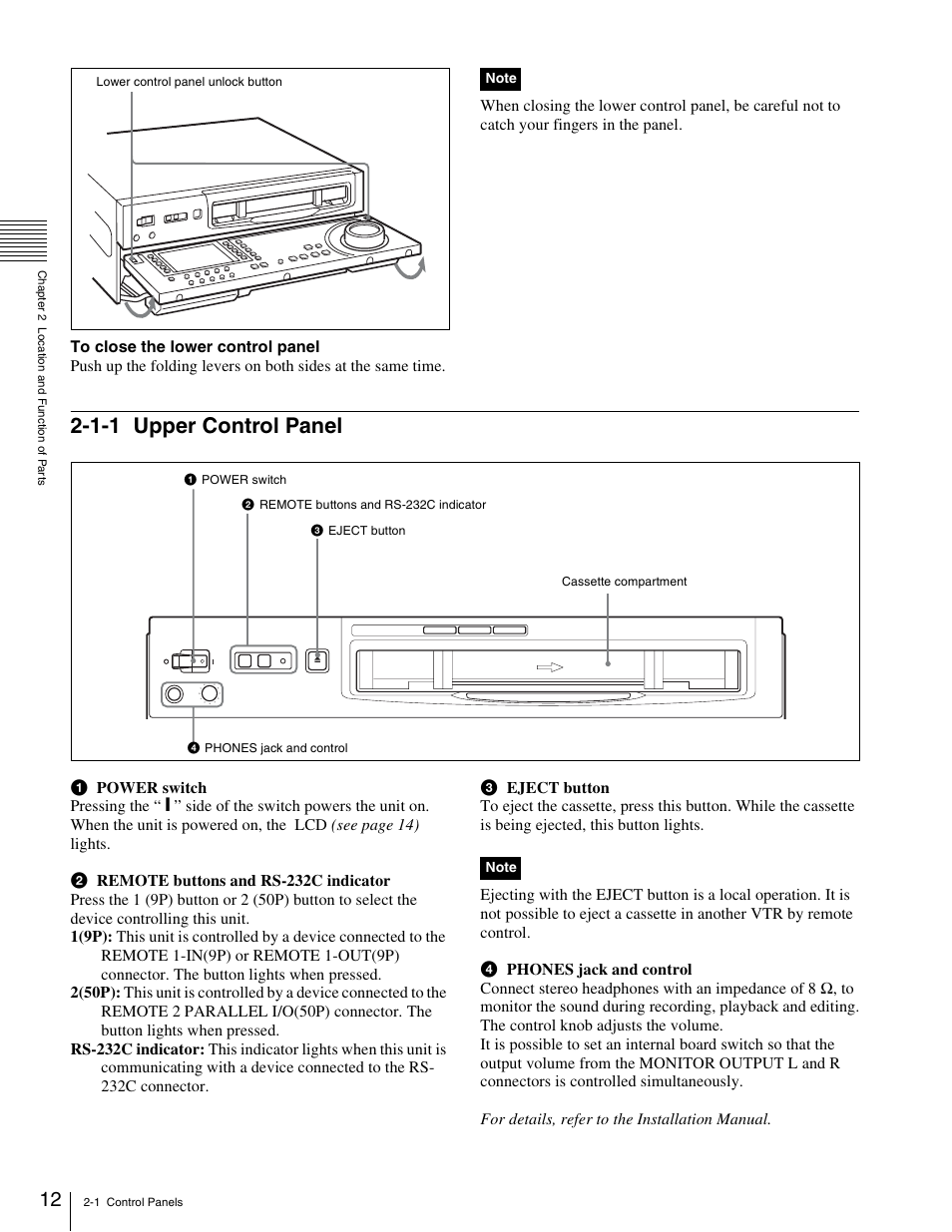 1-1 upper control panel | Sony HDW-1800 User Manual | Page 12 / 119