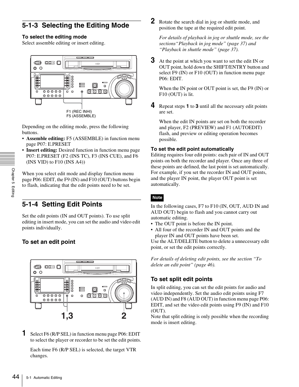 1-3 selecting the editing mode, 1-4 setting edit points | Sony HDW-1800 User Manual | Page 44 / 119