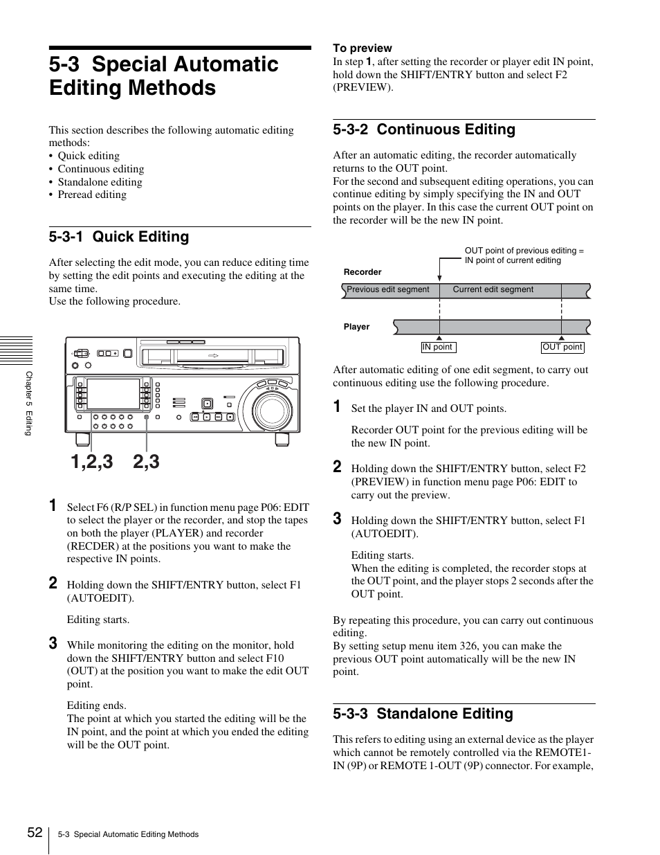 3 special automatic editing methods, 3-1 quick editing, 3-2 continuous editing | 3-3 standalone editing | Sony HDW-1800 User Manual | Page 52 / 119