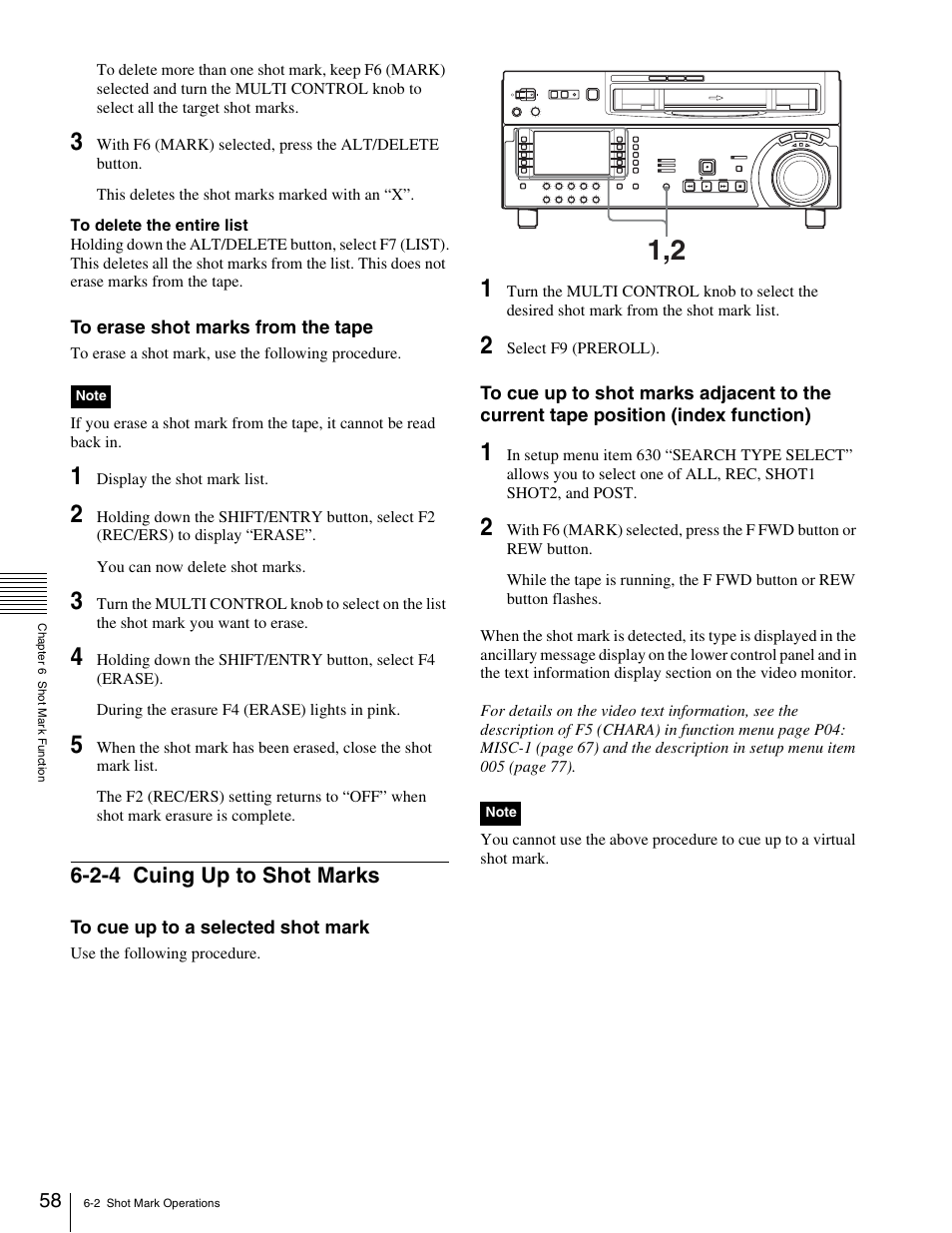 2-4 cuing up to shot marks | Sony HDW-1800 User Manual | Page 58 / 119