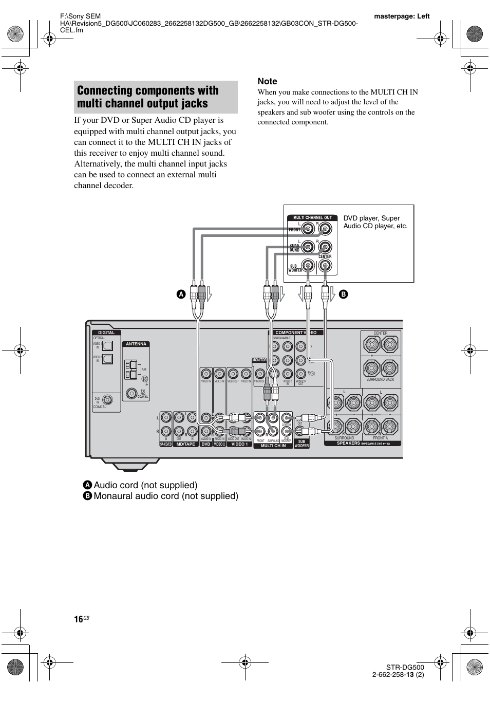 Dvd player, super audio cd player, etc | Sony STR-DG500 User Manual | Page 16 / 76