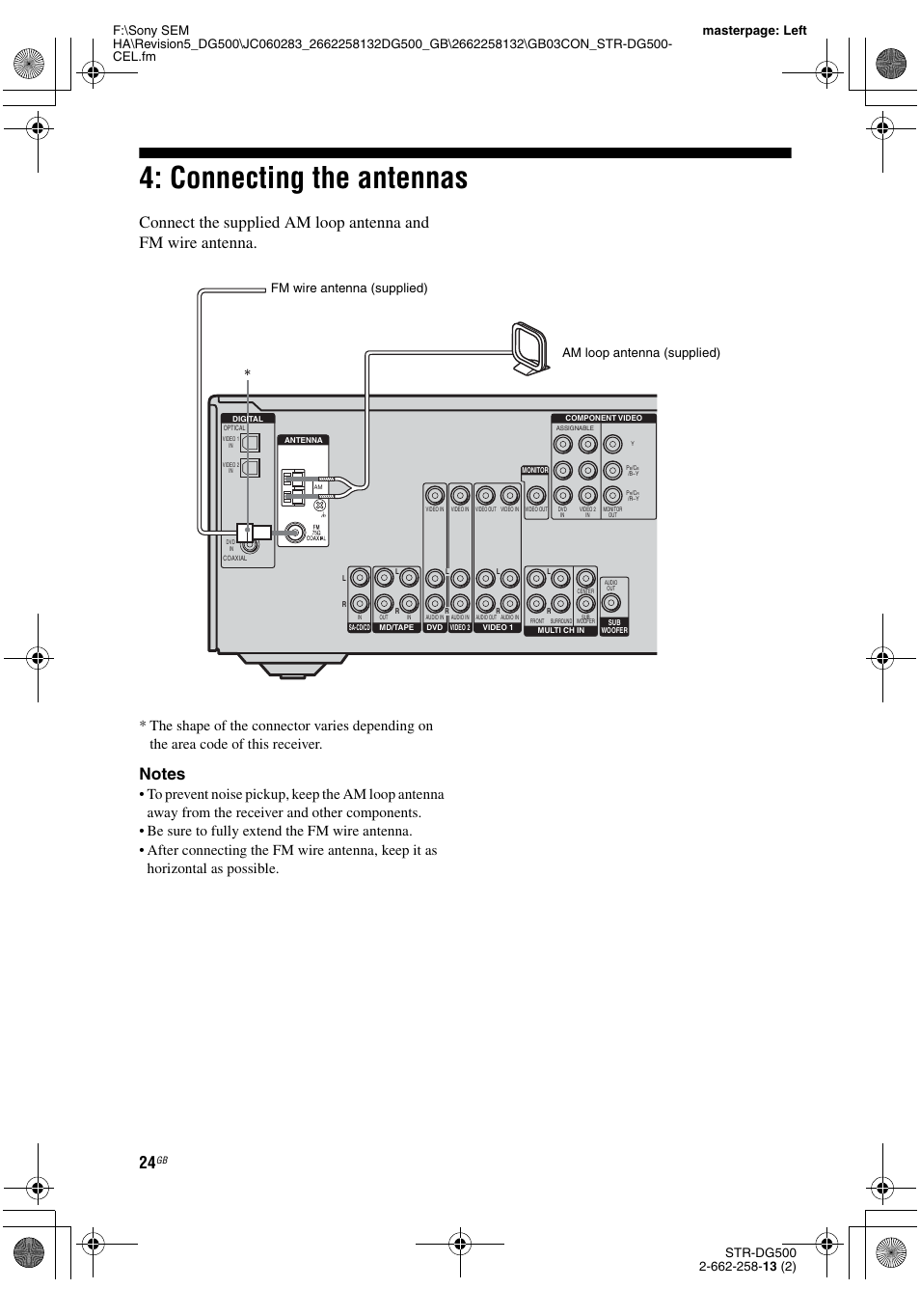 Connecting the antennas | Sony STR-DG500 User Manual | Page 24 / 76