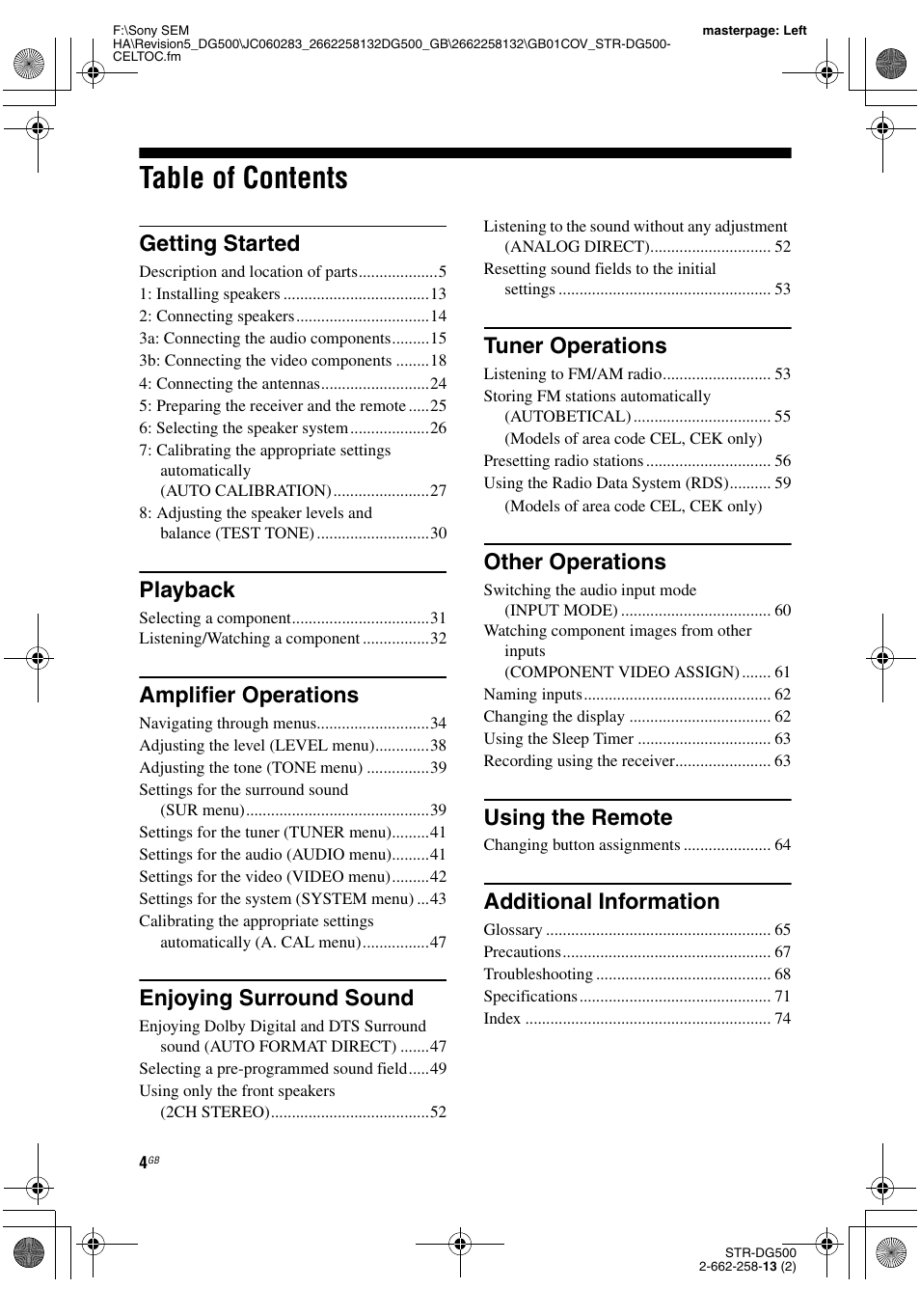 Sony STR-DG500 User Manual | Page 4 / 76