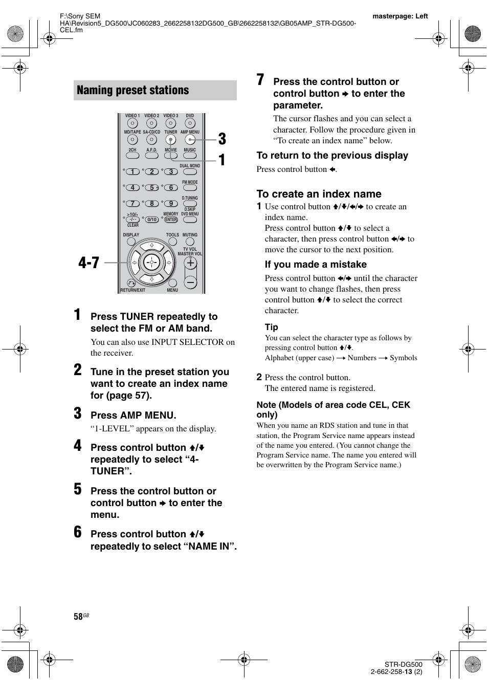 Naming preset stations | Sony STR-DG500 User Manual | Page 58 / 76