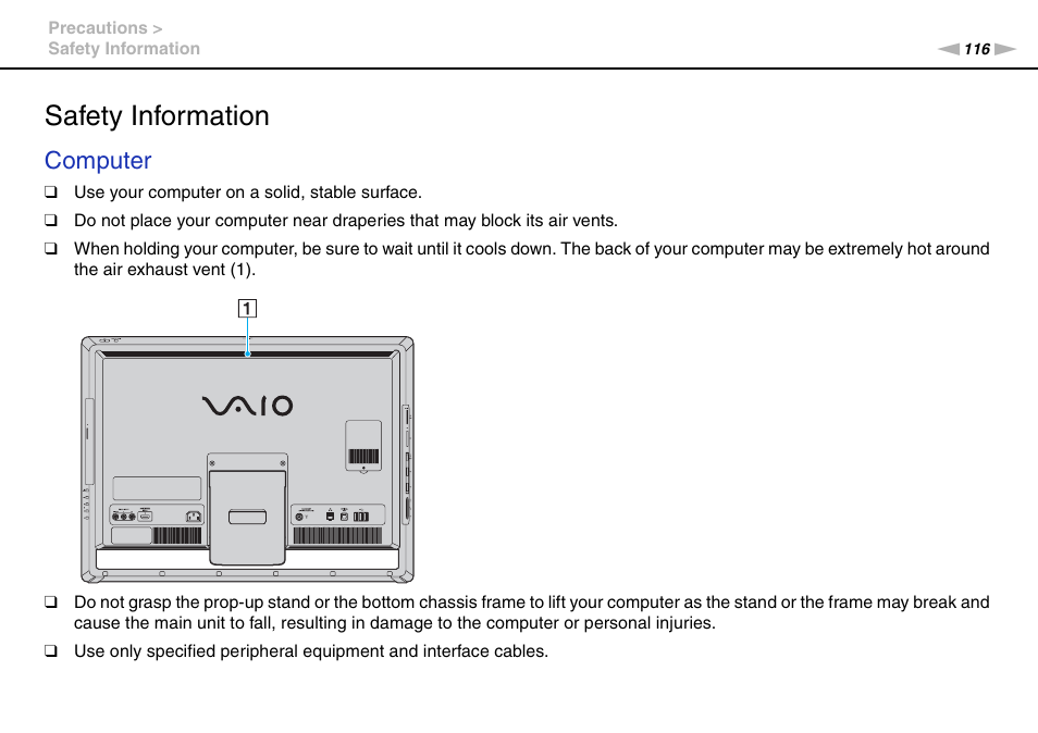 Safety information, Computer | Sony VPCL13 User Manual | Page 116 / 171