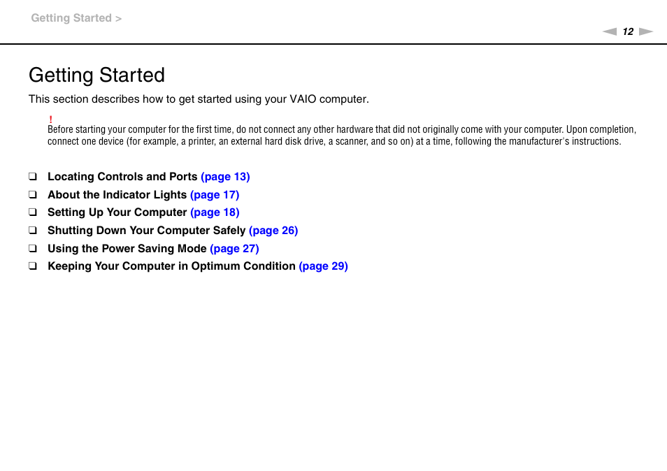 Getting started | Sony VPCL13 User Manual | Page 12 / 171
