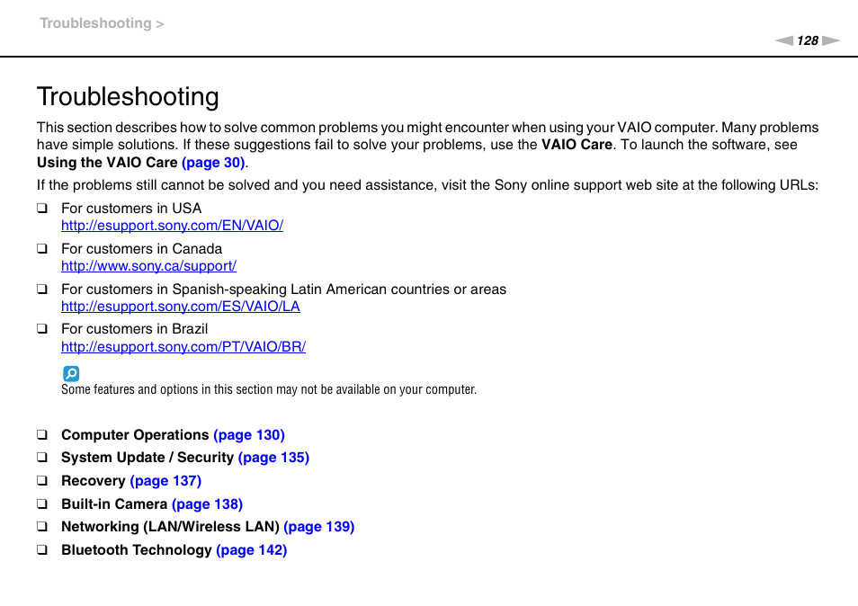 Troubleshooting | Sony VPCL13 User Manual | Page 128 / 171