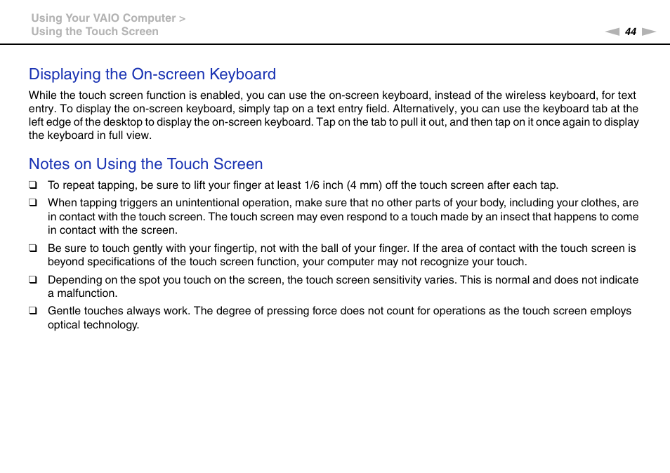 Displaying the on-screen keyboard | Sony VPCL13 User Manual | Page 44 / 171