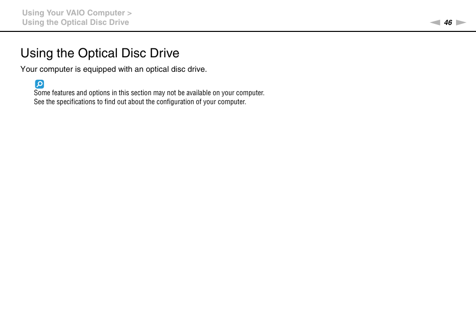 Using the optical disc drive | Sony VPCL13 User Manual | Page 46 / 171