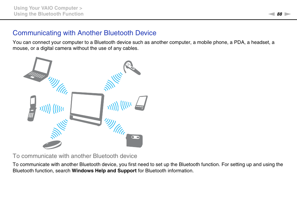 Communicating with another bluetooth device | Sony VPCL13 User Manual | Page 88 / 171