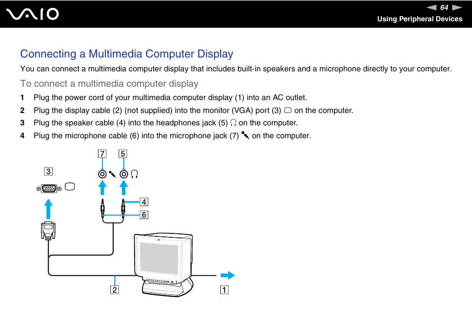 Connecting a multimedia computer display | Sony VGN-N100 User Manual | Page 64 / 160