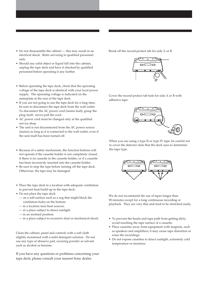 Additional information, Precautions, Notes on cassette tapes | Additional information 11 | Sony TC-KB920S User Manual | Page 11 / 64