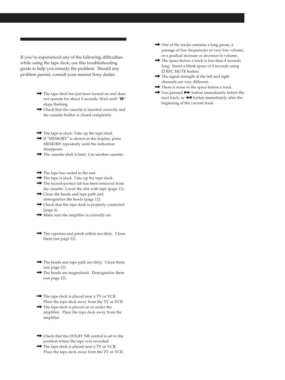 Troubleshooting, Additional information 13 | Sony TC-KB920S User Manual | Page 13 / 64