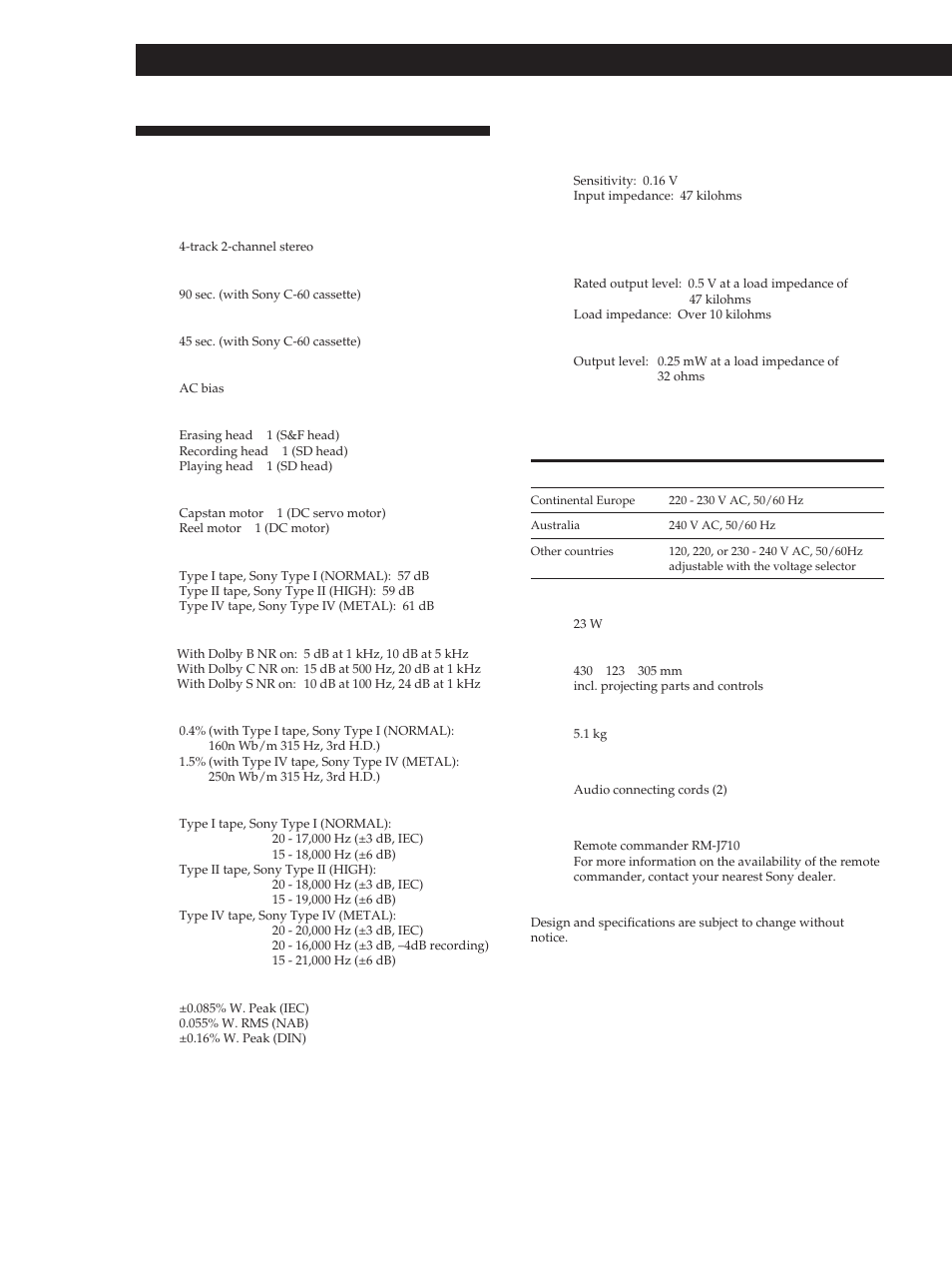 Specifications, Additional information 14 | Sony TC-KB920S User Manual | Page 14 / 64