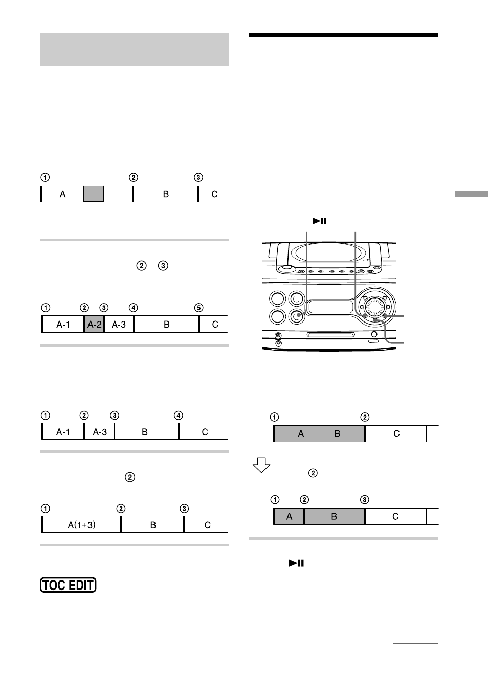 División de una pista grabada en dos pistas, Función de división), Borrado de una parte de una pista | Sony ZS-M30 User Manual | Page 79 / 108