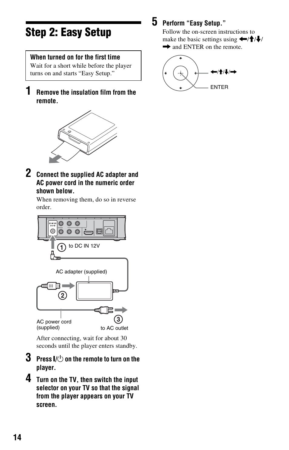 Step 2: easy setup, Step 2: easy setup 1 | Sony SMP-NX20 User Manual | Page 14 / 32