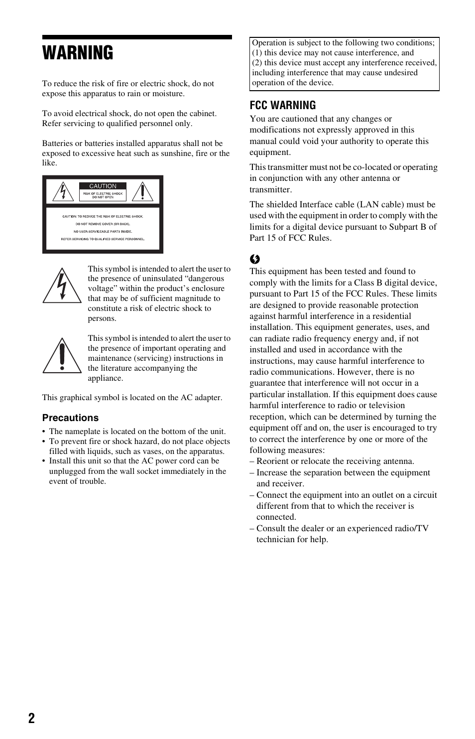 Warning | Sony SMP-NX20 User Manual | Page 2 / 32