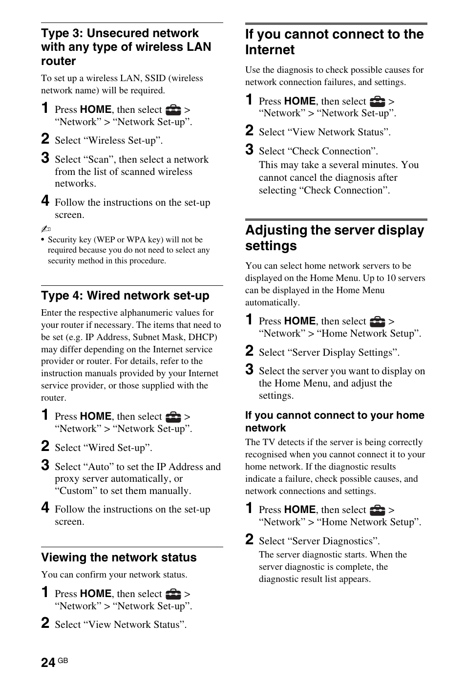 If you cannot connect to the internet, Adjusting the server display settings | Sony 4-269-996-E5(1) User Manual | Page 24 / 36
