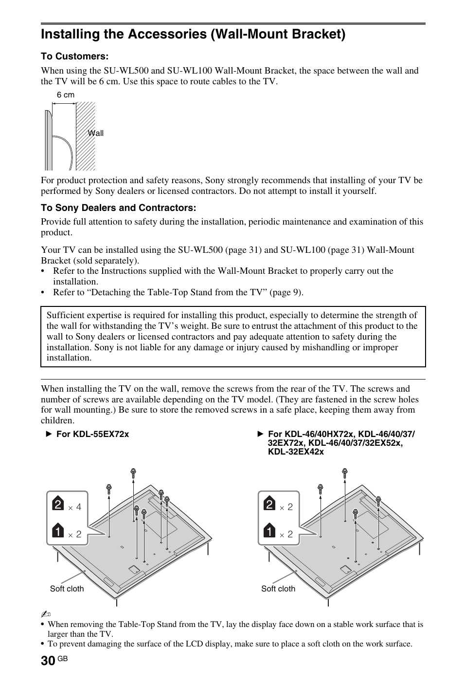 Installing the accessories (wall-mount bracket) | Sony 4-269-996-E5(1) User Manual | Page 30 / 36
