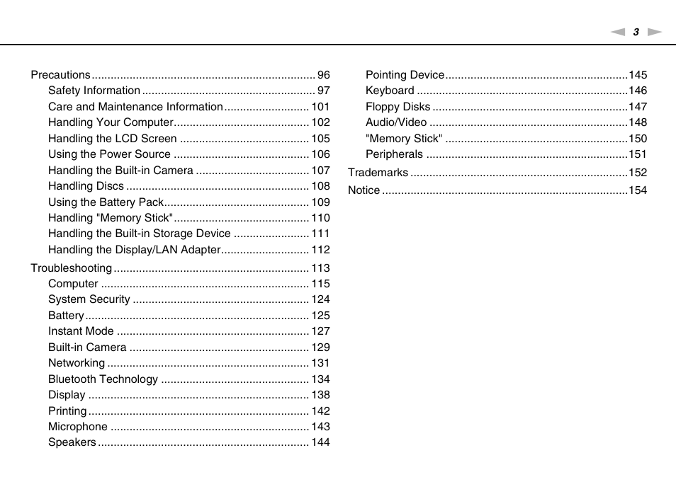 Sony VAIO VGN-P User Manual | Page 3 / 155