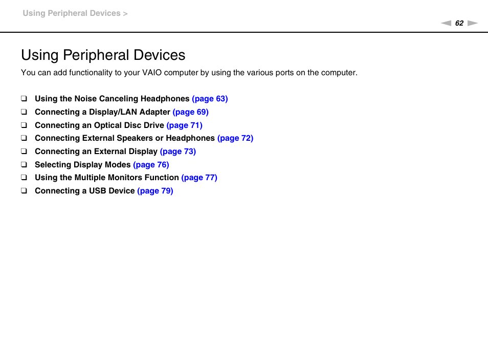 Using peripheral devices | Sony VAIO VGN-P User Manual | Page 62 / 155