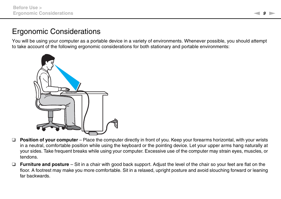 Ergonomic considerations | Sony VAIO VGN-P User Manual | Page 9 / 155