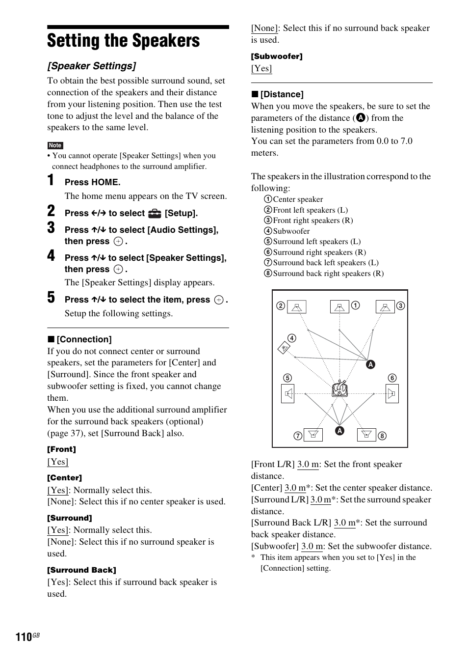 Setting the speakers | Sony BDV-IT1000 User Manual | Page 110 / 159