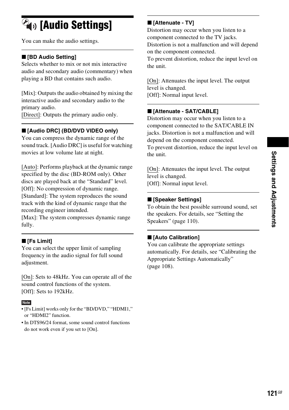 Audio settings | Sony BDV-IT1000 User Manual | Page 121 / 159