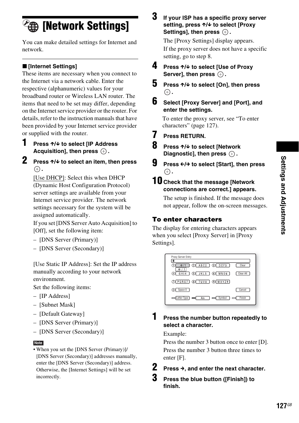 Network settings | Sony BDV-IT1000 User Manual | Page 127 / 159