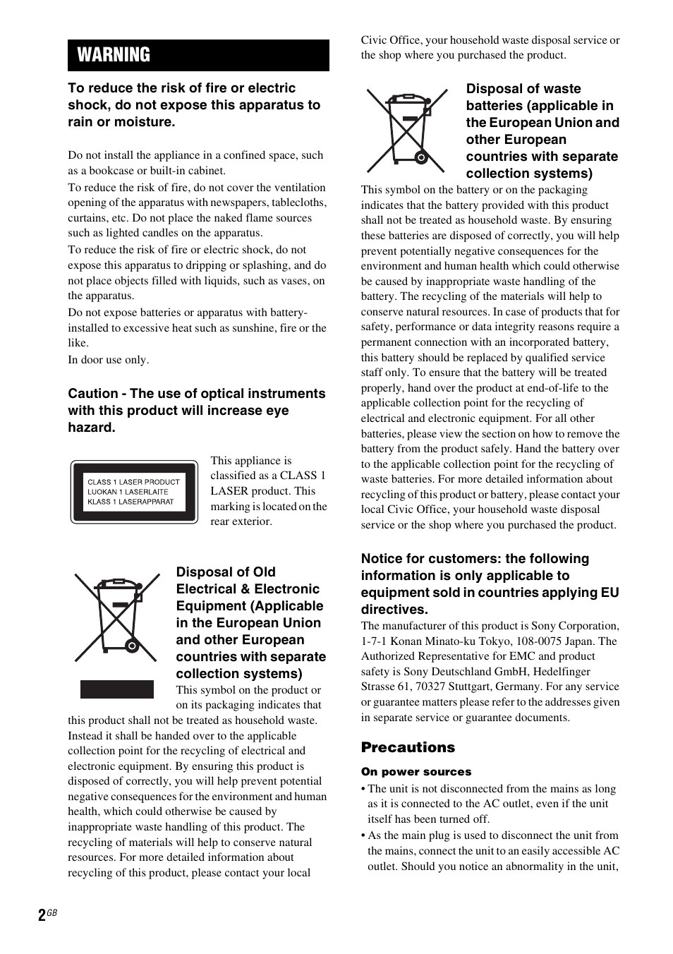 Warning | Sony BDV-IT1000 User Manual | Page 2 / 159