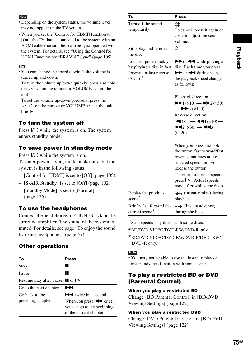 Play b a ck, Other operations | Sony BDV-IT1000 User Manual | Page 75 / 159