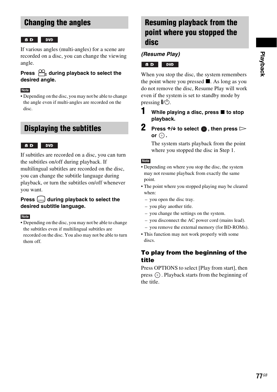 Changing the angles, Displaying the subtitles | Sony BDV-IT1000 User Manual | Page 77 / 159